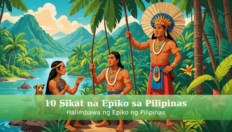 Filipino epics illustration with mountain background.