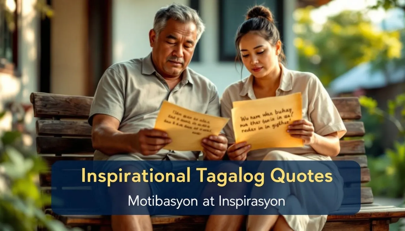 Father and daughter reading inspirational Tagalog quotes.