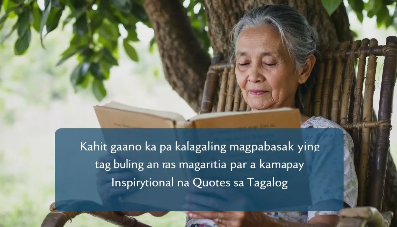 Elderly woman reading a book outdoors.