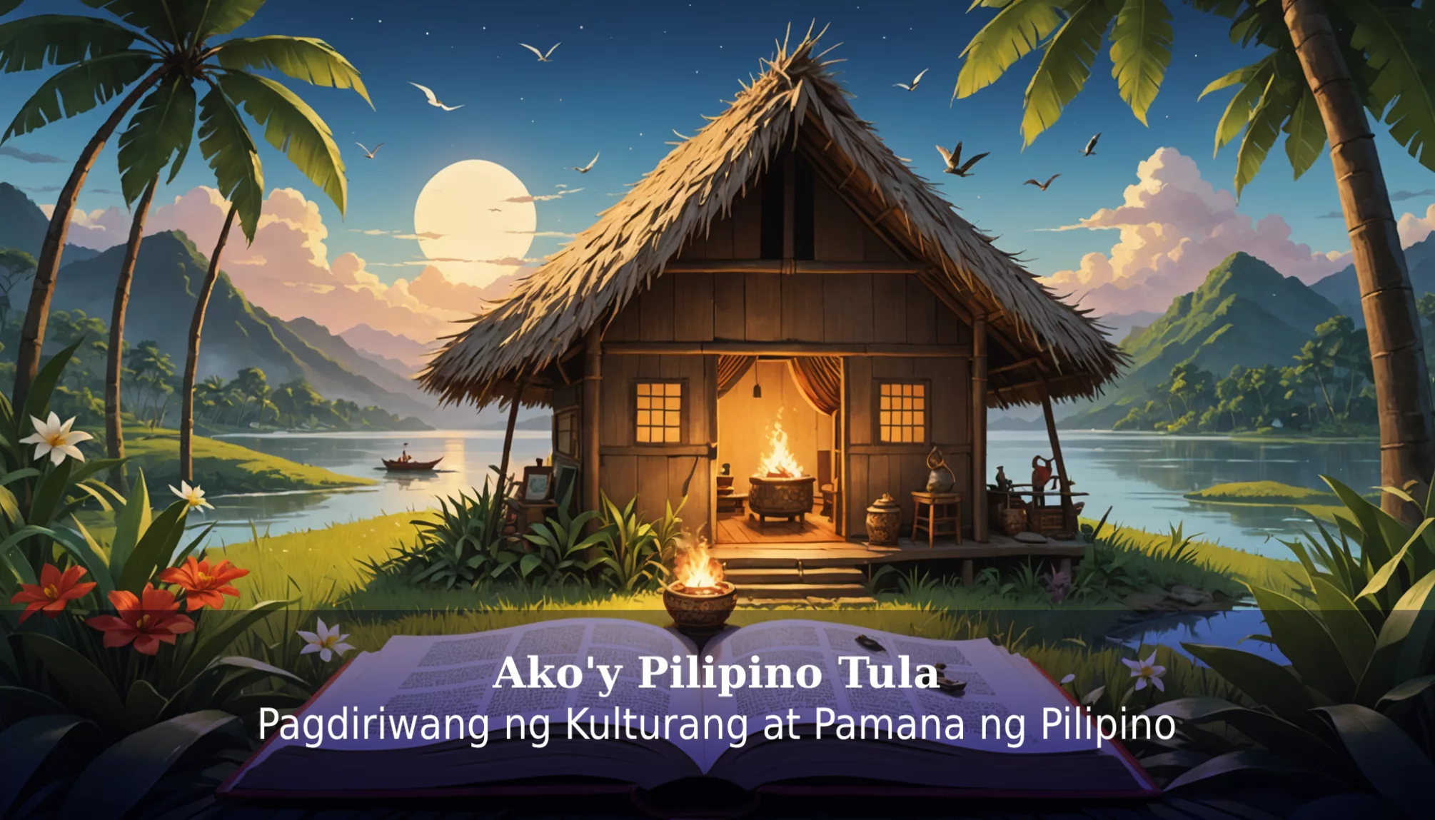 Traditional Filipino hut by a scenic river.