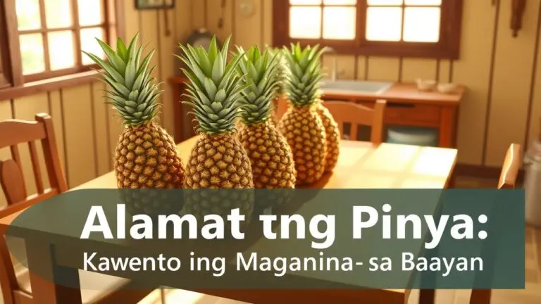 Five pineapples on a wooden kitchen table.