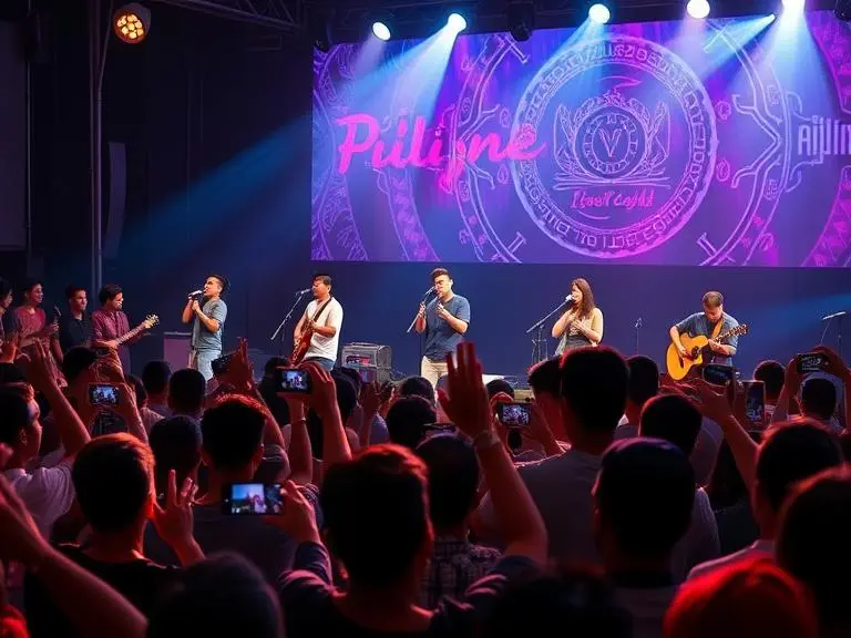 Band performing live on stage before audience