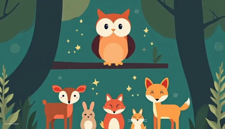 Cute woodland animals in a forest scene