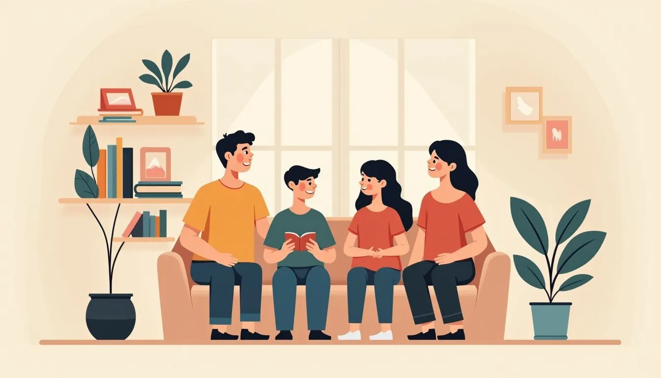 Isang pamilya na magkakasama sa minimalist na silid. Isang pamilya na magkakasama sa minimalist na silid.